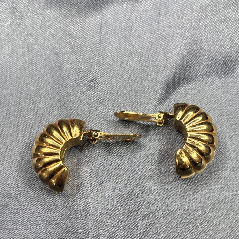 Givenchy Gold and Cream Curved Earrings - Picture 2 of 3
